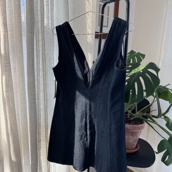 ZARA Dark Wash Denim Mini Dress with Deep V Neck – Size L (NWT) - Picture 5 of 10